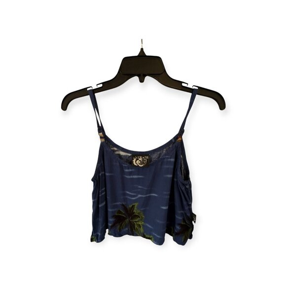 Uluwatu Tropical Palm Tree Cropped Tank Top Navy Free Size Casual Summer - Picture 1 of 6